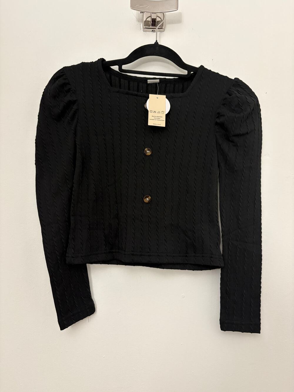 Coaturi Black Cable Knit Puff Sleeve Crop Cardigan 9-10Y NWT